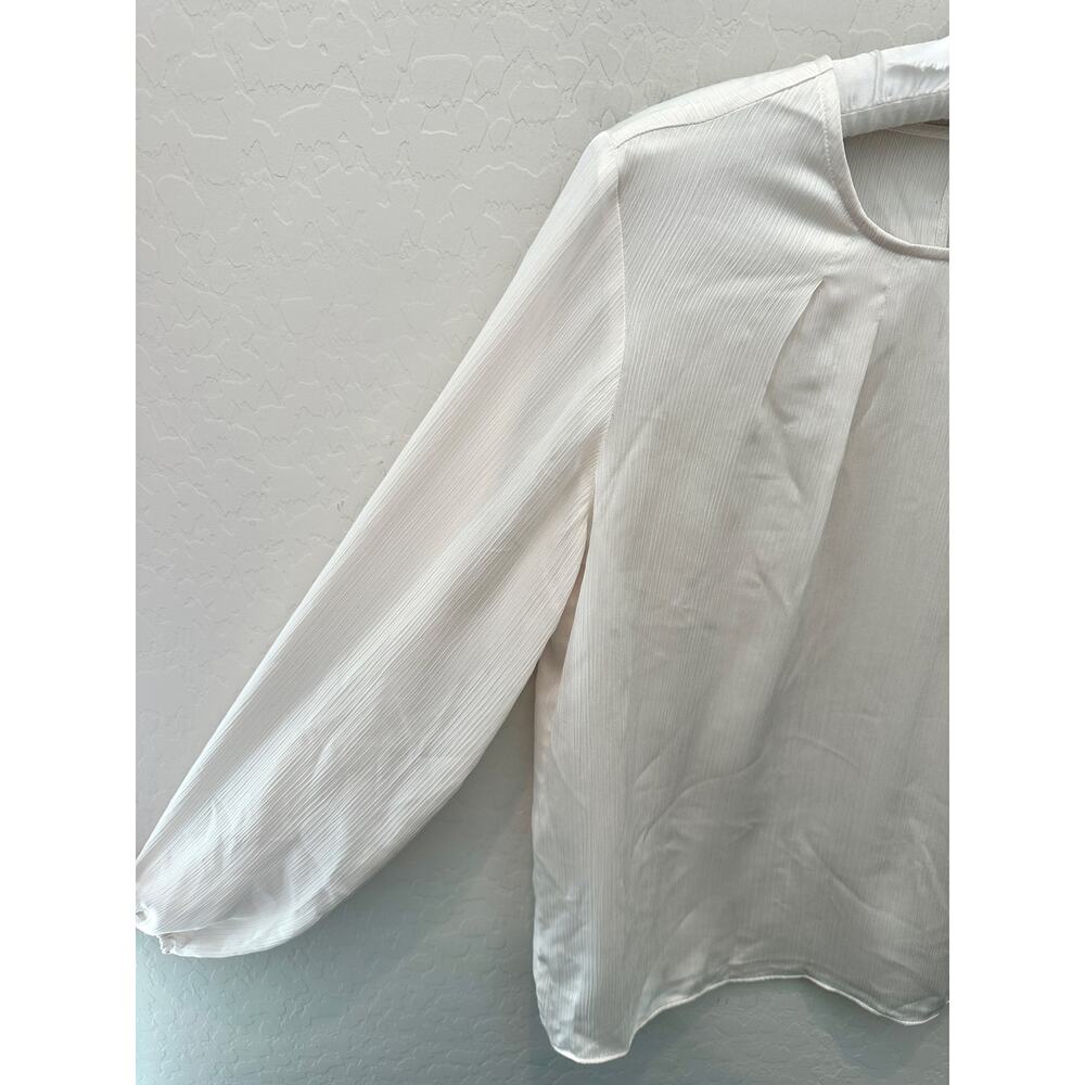 EXPRESS | Ivory Cream Silky Long Sleeve Blouse Top | Medium - Picture 3 of 6